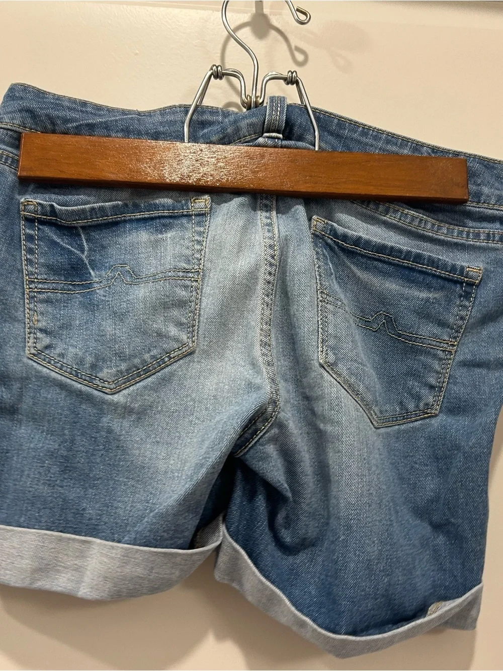 Arizona Jean Company Distressed Light Blue Rolled-Hem Denim Shorts